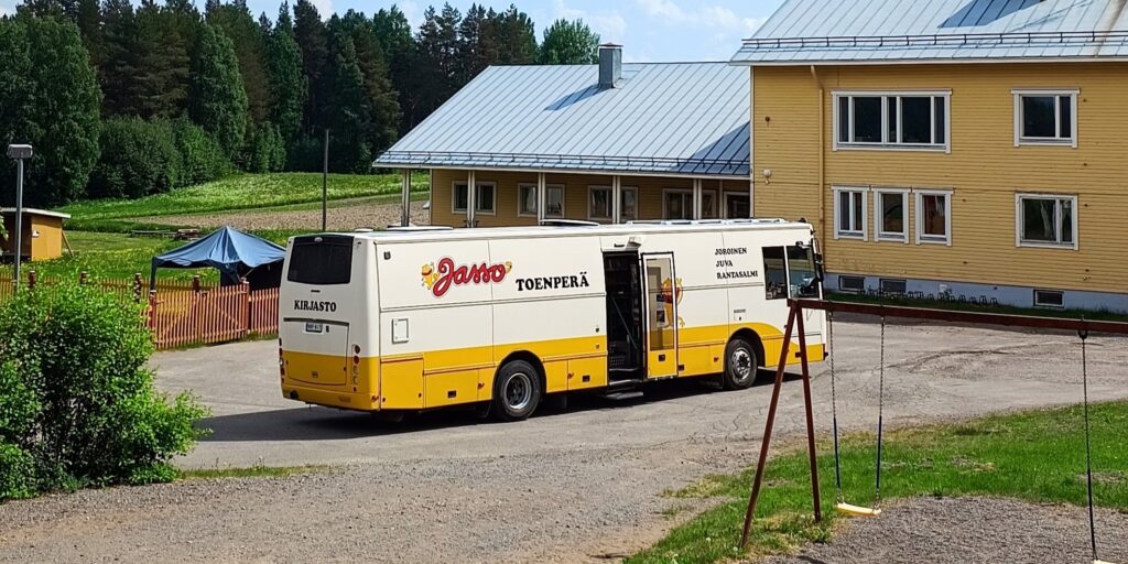 kirjastoauto Kolman koulun pihalla